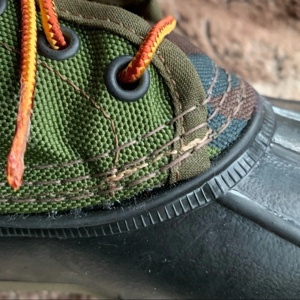 LL Bean Green Camo Quilted Nylon Ankle Boots Slip On Outdoor Hiking 8 - Picture 7 of 13